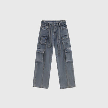 Vintage Cargo Jeans Men Denim Trousers Male Distressed Vintage Pants Streetwear Hip Hop Pocket Safari Style Casual aidase-shop